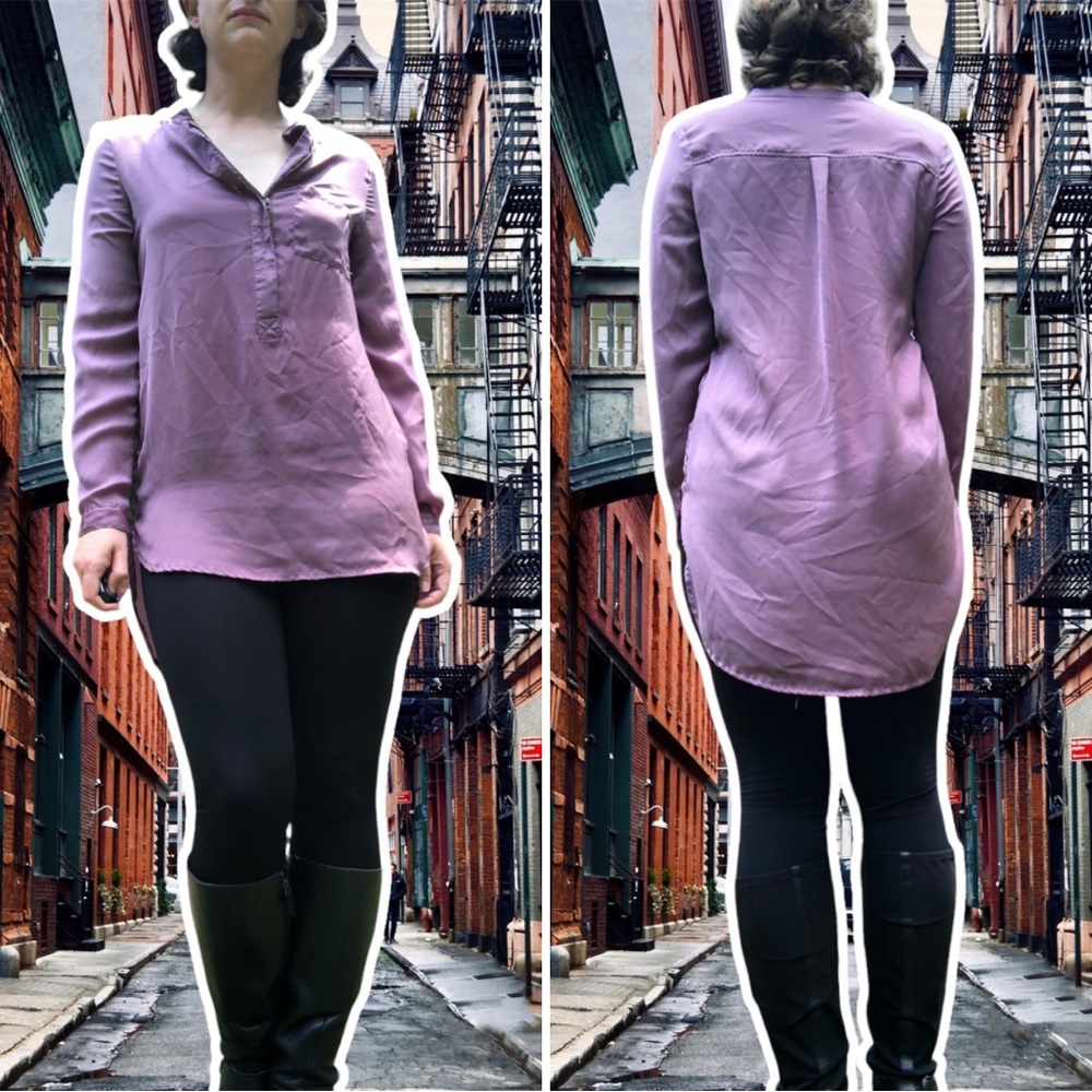 Mossimo Longline Satin Hi-Lo Tunic with Zip-Up Collar in Dusty Mauve, Size S